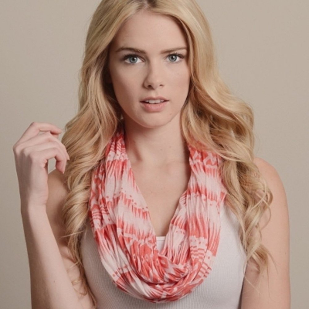 Bohemian Tribal Design CORAL Cowl INFINITY SCARF